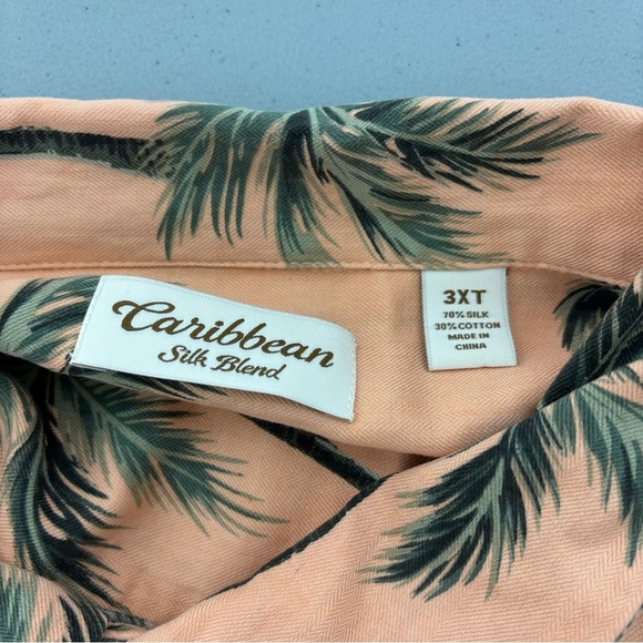 Caribbean Silk Blend Cotton 3XT Men's Button Up Short Sleeve Shirt Palm Tree - Picture 4 of 6
